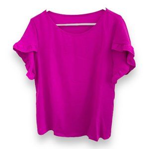 SHEIN LONESS Solid Color Ruffle Edge Cap Sleeve Blouse, Hot Pink